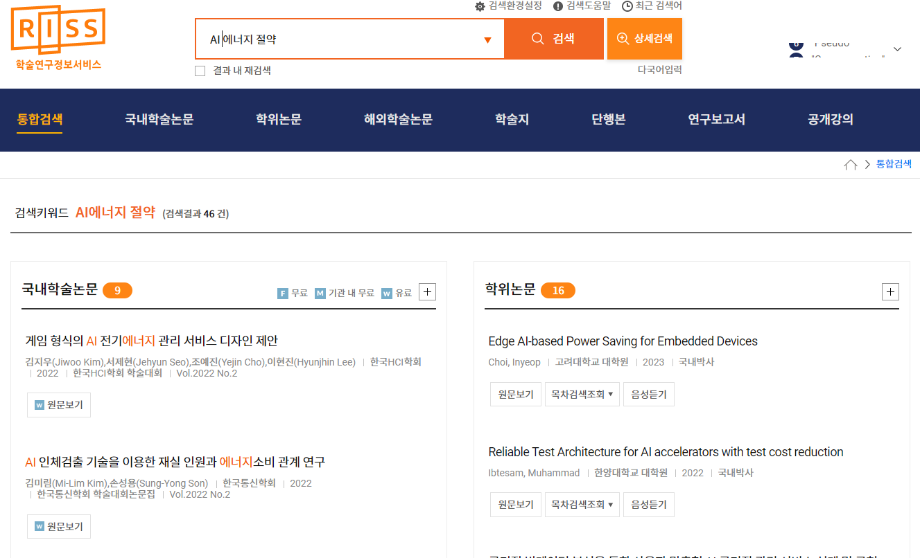 RISS 검색 결과